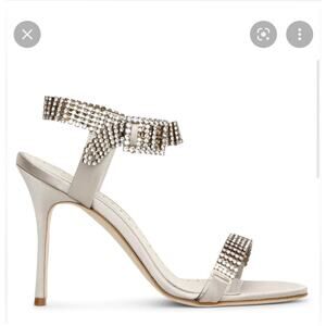 Manolo Blahnik Bashifa Crystal Pearl Silver White Wedding Shoes 36.5